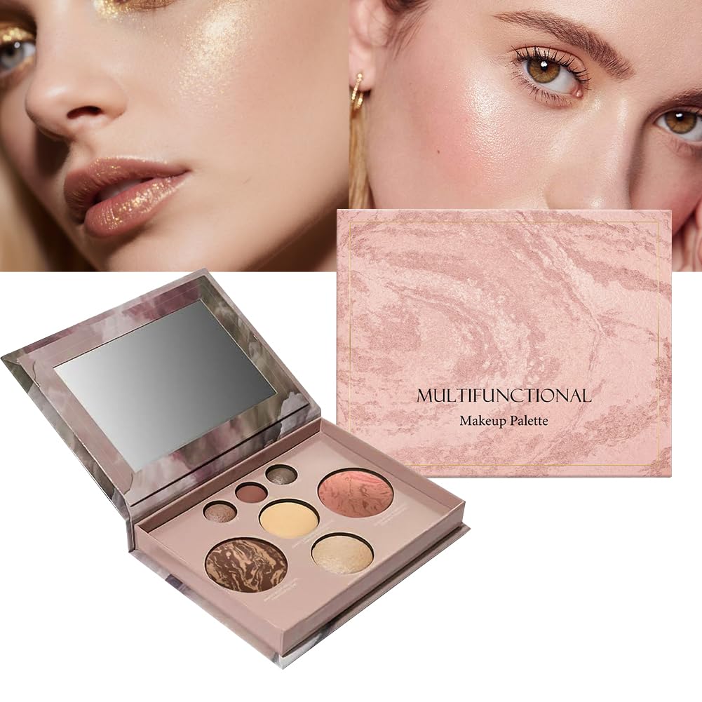Wenrny Multifunctional Makeup Palette for Women Teen Girls,8 Colors All In One Face Palettes for Eyeshadow,Highlighter,Blush and Contouring,Blendable Foldable Eyeshadow Palette,Facial Concealer