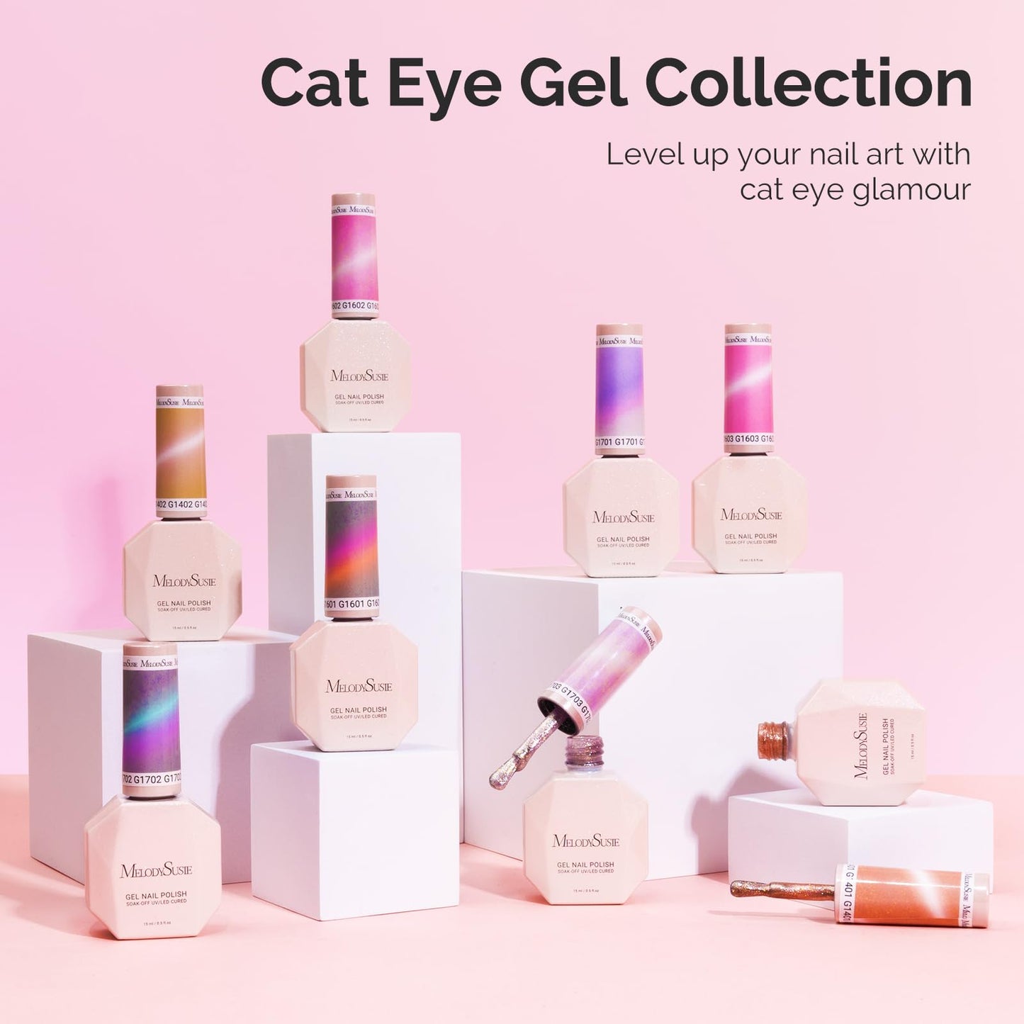 MelodySusie 9D Chameleon Cat Eye Gel Nail Polish, 0.5 Fl Oz Pink Glitter Holographic Magnetic Nail Polish with Magnet, UV Nail Polish for Nail Art Manicure Salon DIY at Home G1601
