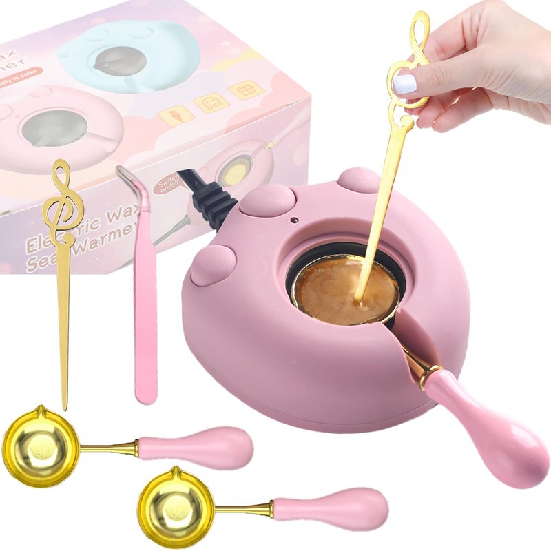 Electric Wax Seal Warmer, Andotopee Wax Sealing Melter with 2pcs Spoons, Tweezers, Stir Pin, Great Melting Furnace Kit Fast Melting WaxSeal Bedas for Envelope Stamp Seals Craft, Pink