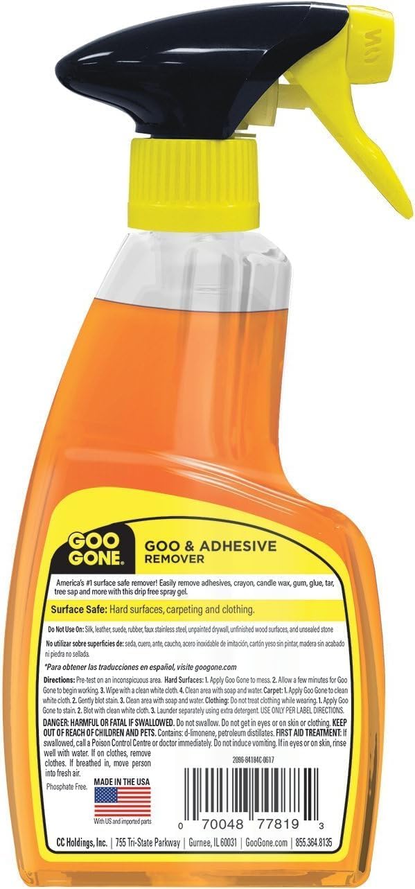 Goo Gone Adhesive Remover Spray Gel - 12 Oz Citrus Formula for Glue, Stickers, Tape & Grease Cleanup | Ideal for Hard Surfaces & Fabrics