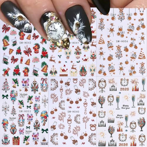 WFBBKP Christmas Nail Stickers 24 Sheets - Holiday Gold Glitter Xmas Tree Designs
