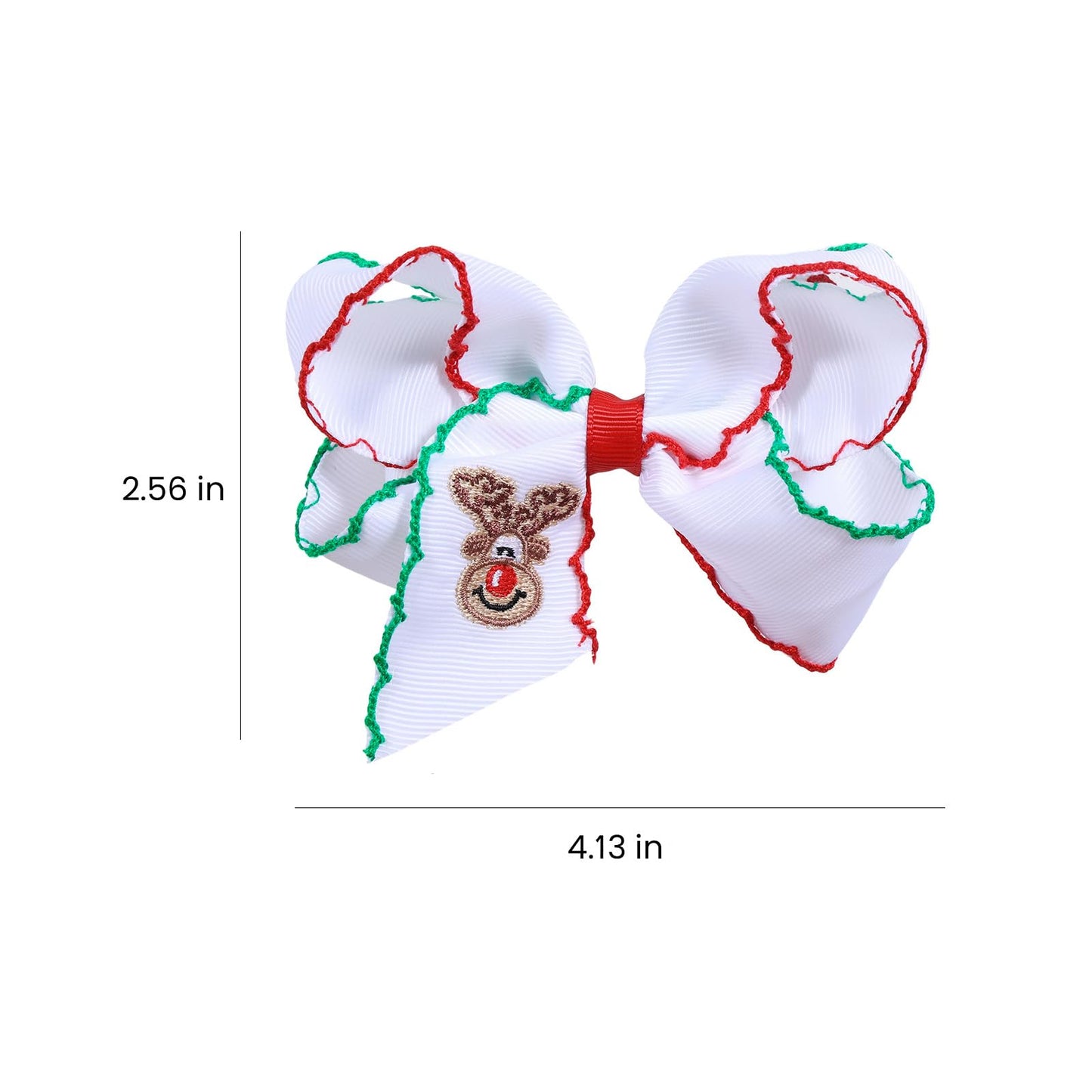 Christmas Embroidered Hair Bow Clips for Girls Women 2-pack 4” Handmade Cute Elk Ribbon Alligator Clip for Teens Toddler Kid Xmas Holiday Party Dress Decoration Accessory Gift