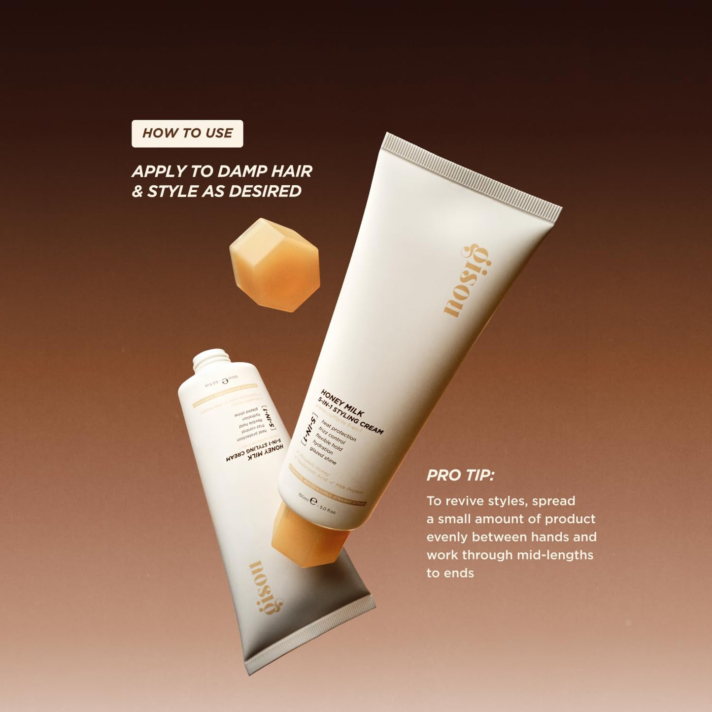 Gisou Honey Milk 5-in-1 Styling Cream - Heat Protection, Hydration, Frizz Control, Glazed Shine & Flexible Hold with Mirsalehi Honey & Hydrolyzed Milk Protein, 5.0 fl oz