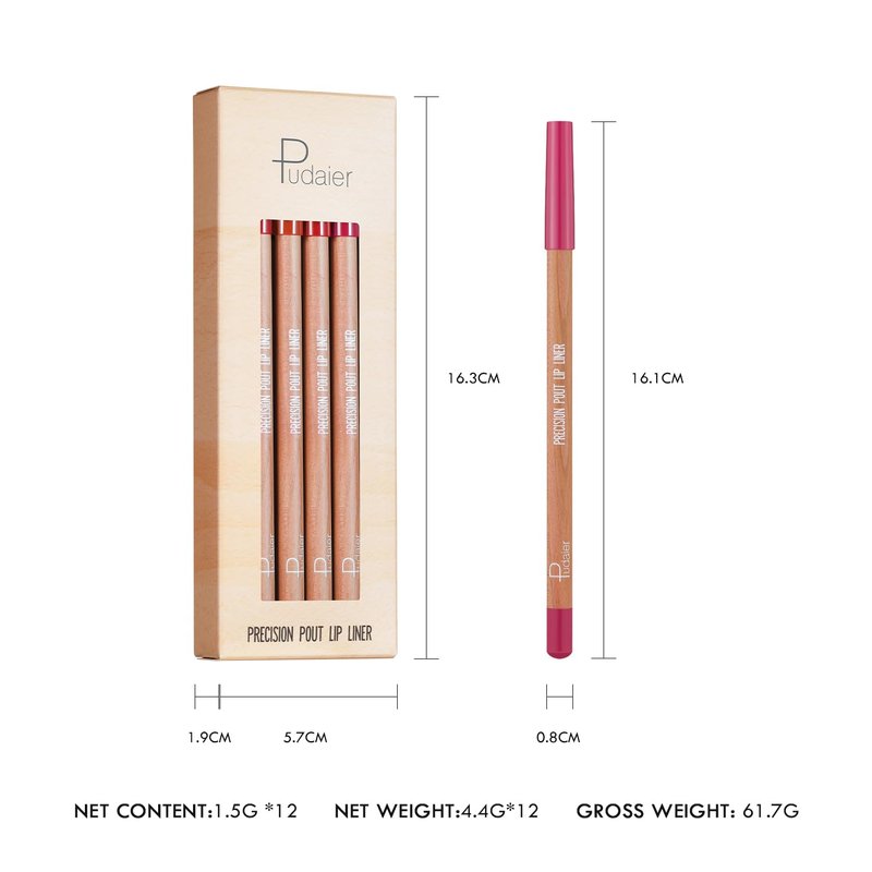 Lip Liner Set - 12 Pcs High Pigment Natural Oak Brown Pink Red Makeup Pencils | Smooth Application