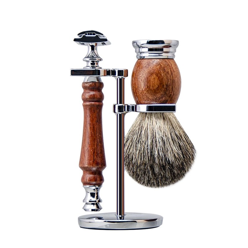Grandslam Safety Razor Shaving Kit for Men,Pure Badger Hair Brush and Double Edge Safety Razor (Closed Comb) with Rosewood Handle, Shaving Stand, 10 Razor Blades, Perfect for Every Day Use