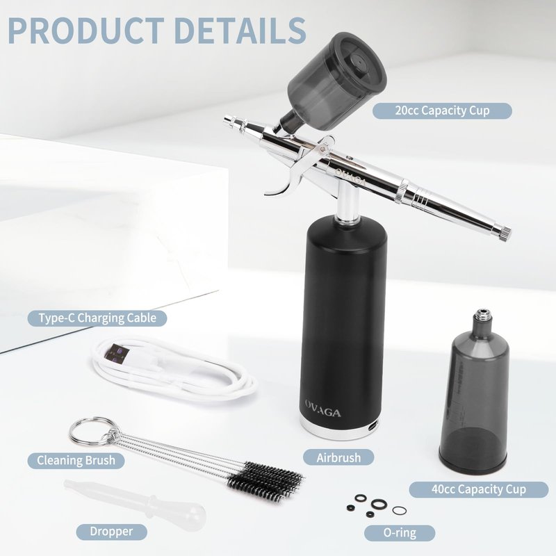 Ovaga 32PSI Airbrush Kit, Rechargeable Cordless Airbrush Compressor, Auto Handheld Airbrush Gun, Airbrush Set Portable Wireless Air Brush for Barber, Nail Art