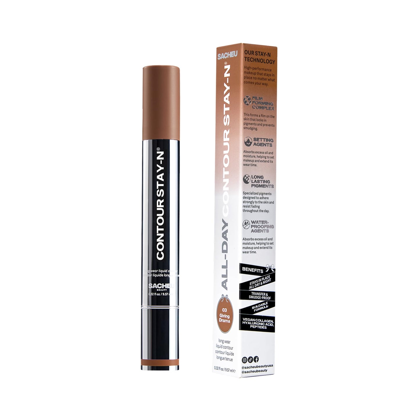 Sacheu Liquid Contour STAY-N Long Wear Cream Contour Makeup — Long Lasting, Blendable, & Lightweight Formula — Vegan & Cruelty-free, Giving Drama