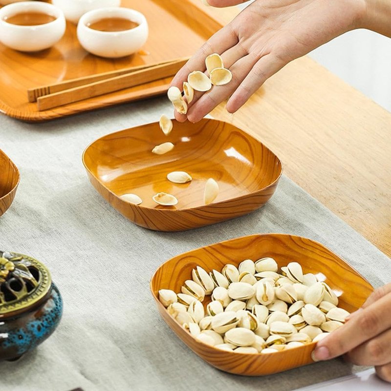 8Pcs Imitation Wood Grain Sauce Dishes Multifunctional Food Plates for Sauces Snacks and Dipping Material for Home Kitchen Parties Bbqs and Picnics