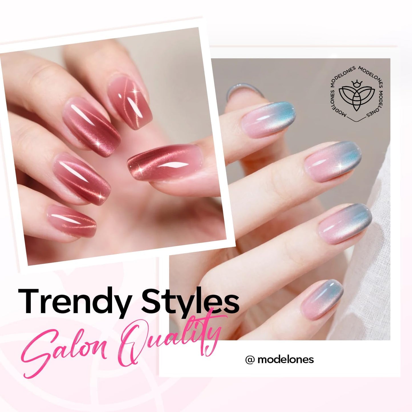 Modelones 5D Automatic Pink Nail Magnet - 3-in-1 Strong 360° Rotating Tool for DIY Cat Eye Gel Polish Designs