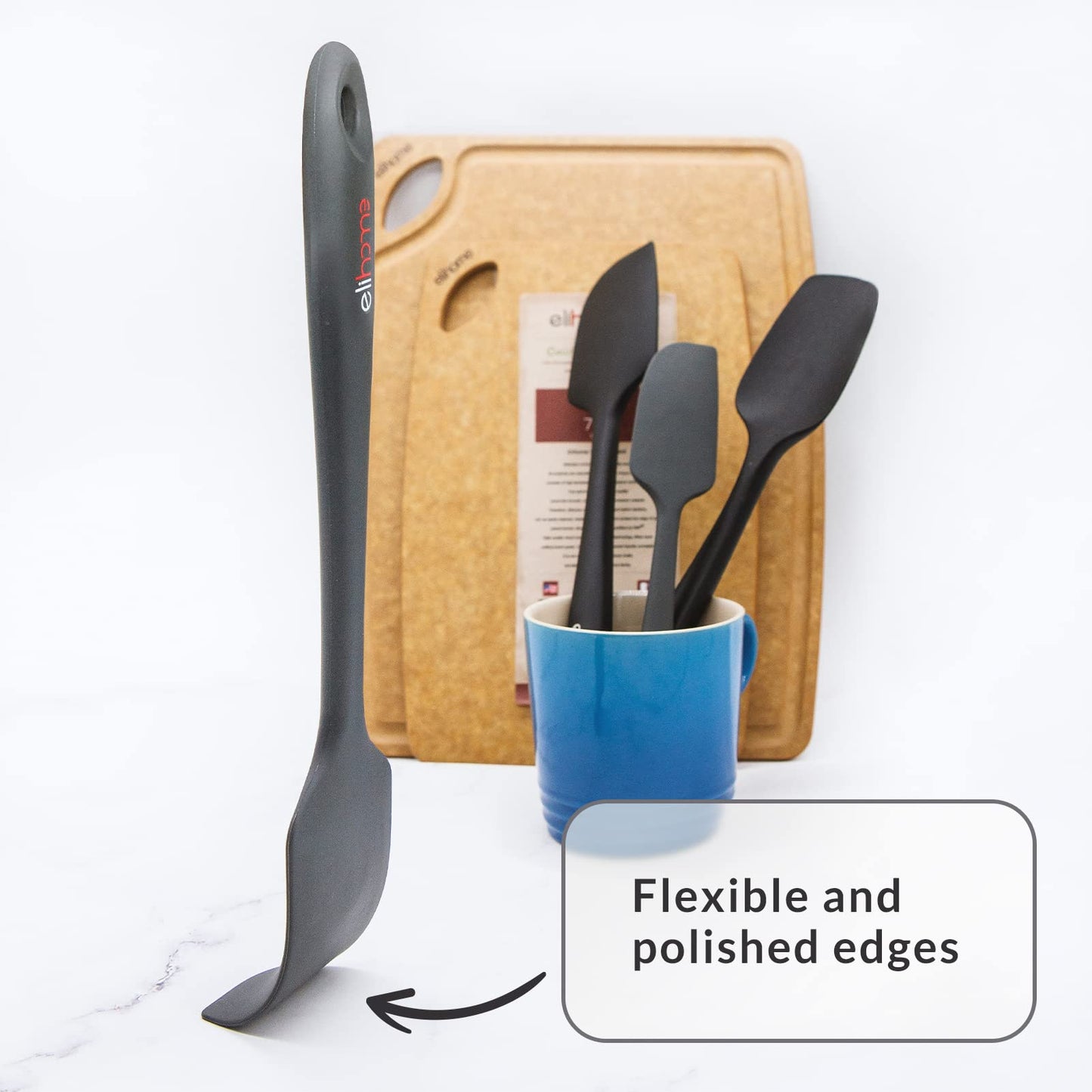 Elihome Chef Series 3 Piece Silicone Spatula Set - 600°F Heat Resistant Non Stick Rubber Kitchen Scraper Spatulas for Cooking, Baking, and Mixing – BPA Free and LFGB Certified Silicone (Grey)