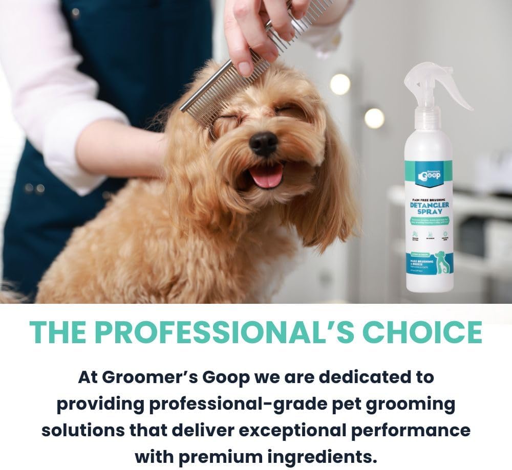 Groomer’s Goop Dog & Cat Detangler Spray - Pain-Free Tangle Remover, Softens Fur | 8 oz Bottle