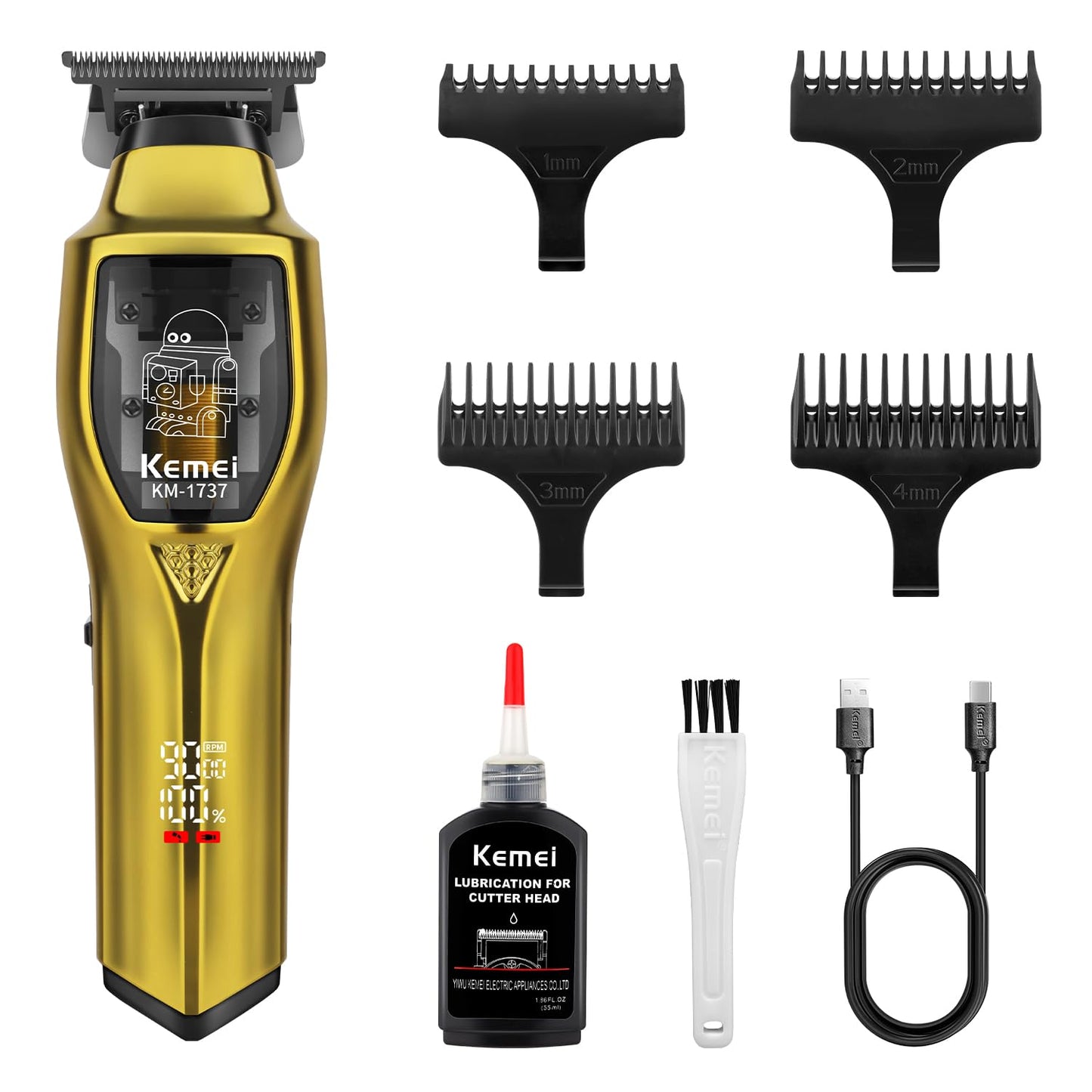 KEMEI Professional Cordless Hair Clipper for Men — Barber Trimmer, Haircutting Tool, Long-Lasting Battery, USB Charging with LED Display, The Ultimate Grooming Gift for Men