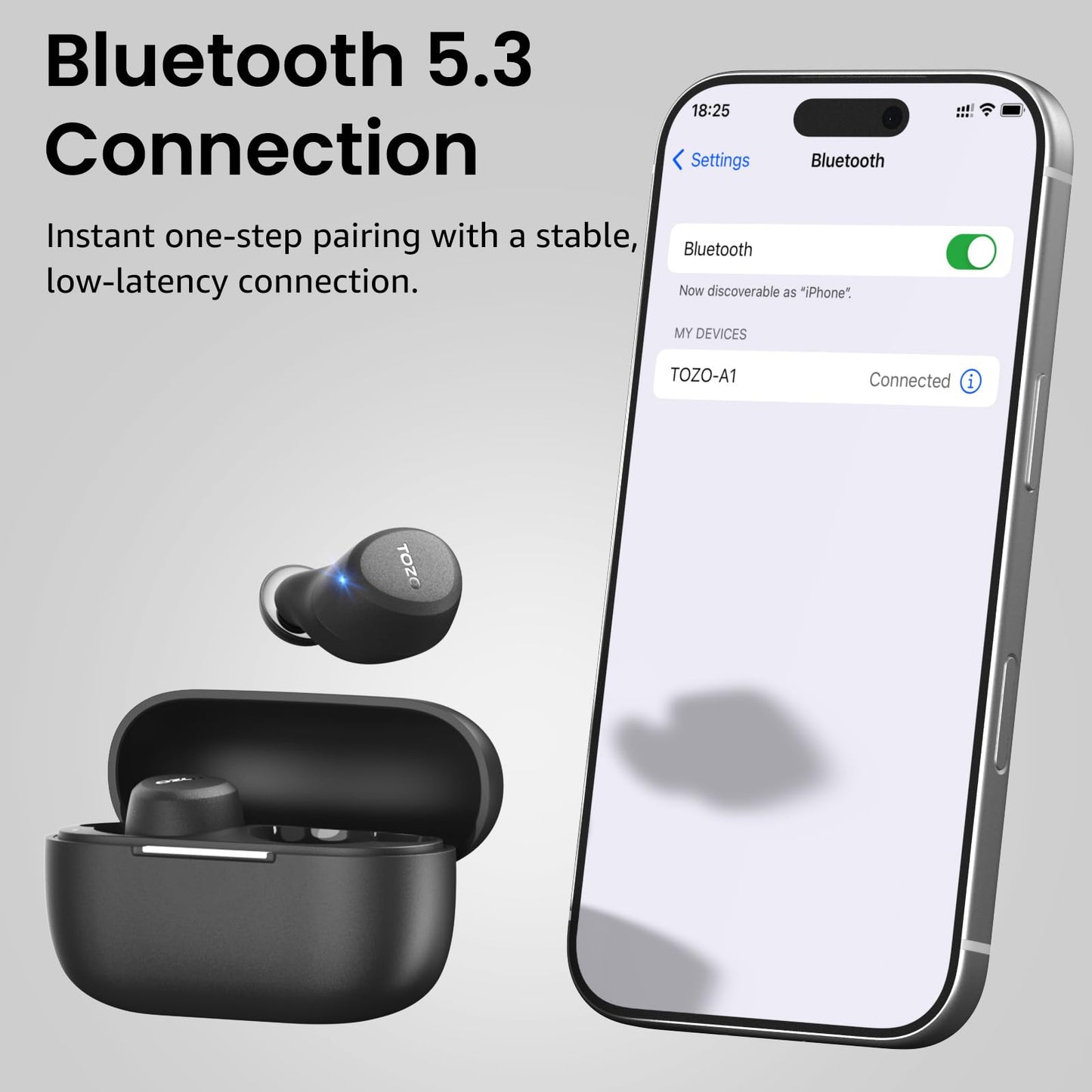 TOZO A1 Wireless Earbuds Bluetooth 5.3 Light Weight in Ear IPX5 Waterproof Headphones 2 Mic for AI Calls, Immersive Premium Sound Bass Headset with Charging Case, 32 Presets EQ Customization via App