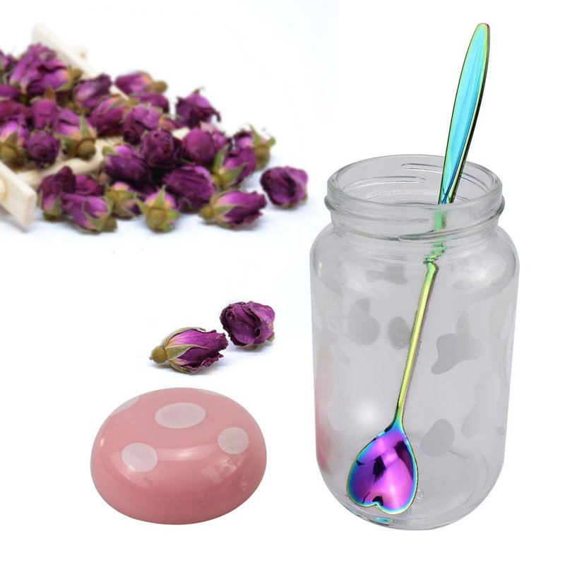 SelfTek 8Pcs Rainbow Flower Spoon Set, 2 Different Size Colorful Stainless Steel Reusable Coffee Sugar Stirring Dessert Cake Tea Scoops Table Mixing Ice Tea Spo-on