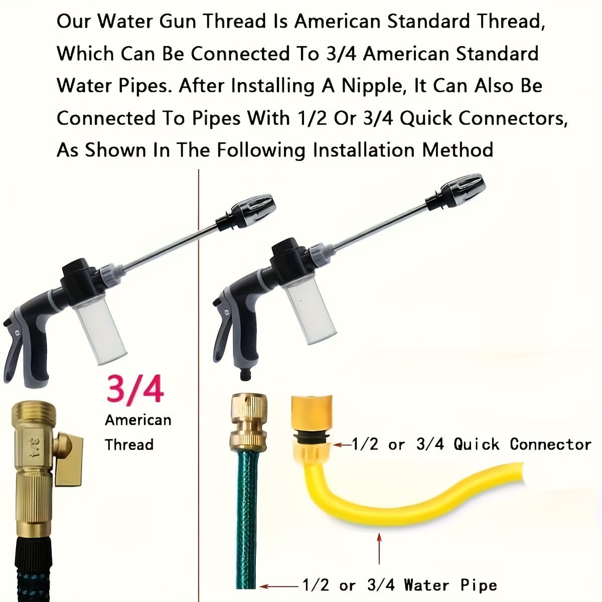 High Pressure Car Wash Water Gun with Long Handle & Detachable Foam Pot, Adjustable Garden Hose Nozzle for Car, Pet, Garden & Household Cleaning