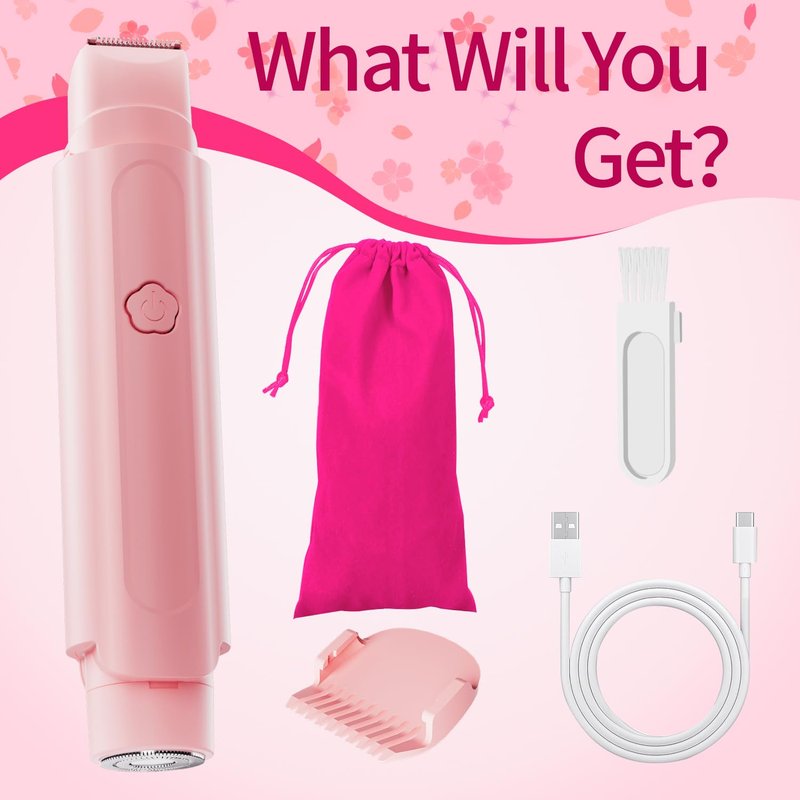 Bikini Trimmer for Women - 2 in 1 Women Electric Razor, Rechargeable Body Hair Trimmer and Facial Hair Remover, IPX7 Waterproof Wet & Dry Use Womens Electric Shaver for Bikini Underarm Leg Arm Body