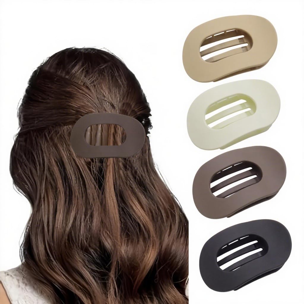 Flat Hair Clips for Women - 4 Pack Matte Oval French Claw Clips, 3.8 Inch Non-Slip Strong Hold for Thick & Thin Hair | Ideal for Daily Styling