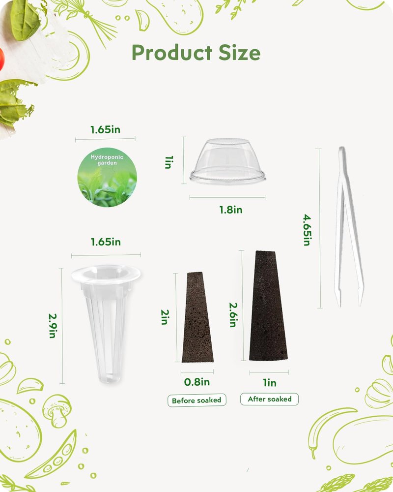 URUQ 140Pcs Hydroponic Pods Supplies: Compatible with AeroGarden Grow Anything Herb Kits - Includes Grow Sponges Grow Baskets Grow Domes Labels - Hydroponics Supplies for Most Brand