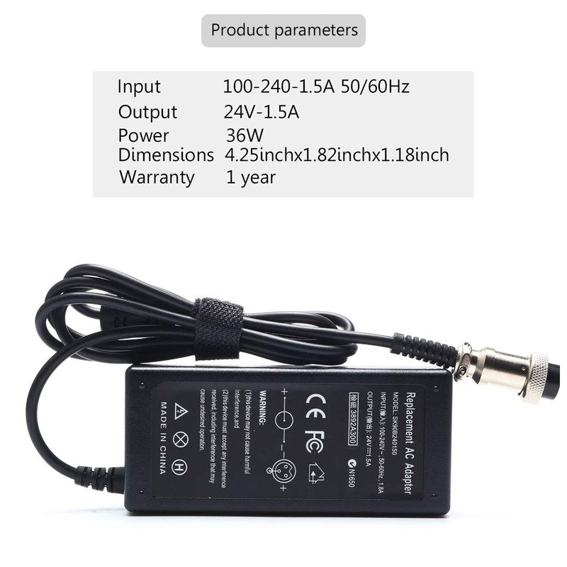 Janboo 24V Scooter Battery Charger Compatible for Razor E100 E200 E200S E175 E300 E300S E125 E150 E500 PR200 E225S E325S MX350 MX400 Dirt Bike, Dirt Rocket, Pocket Mod, Sports Mod Power Supply Cord