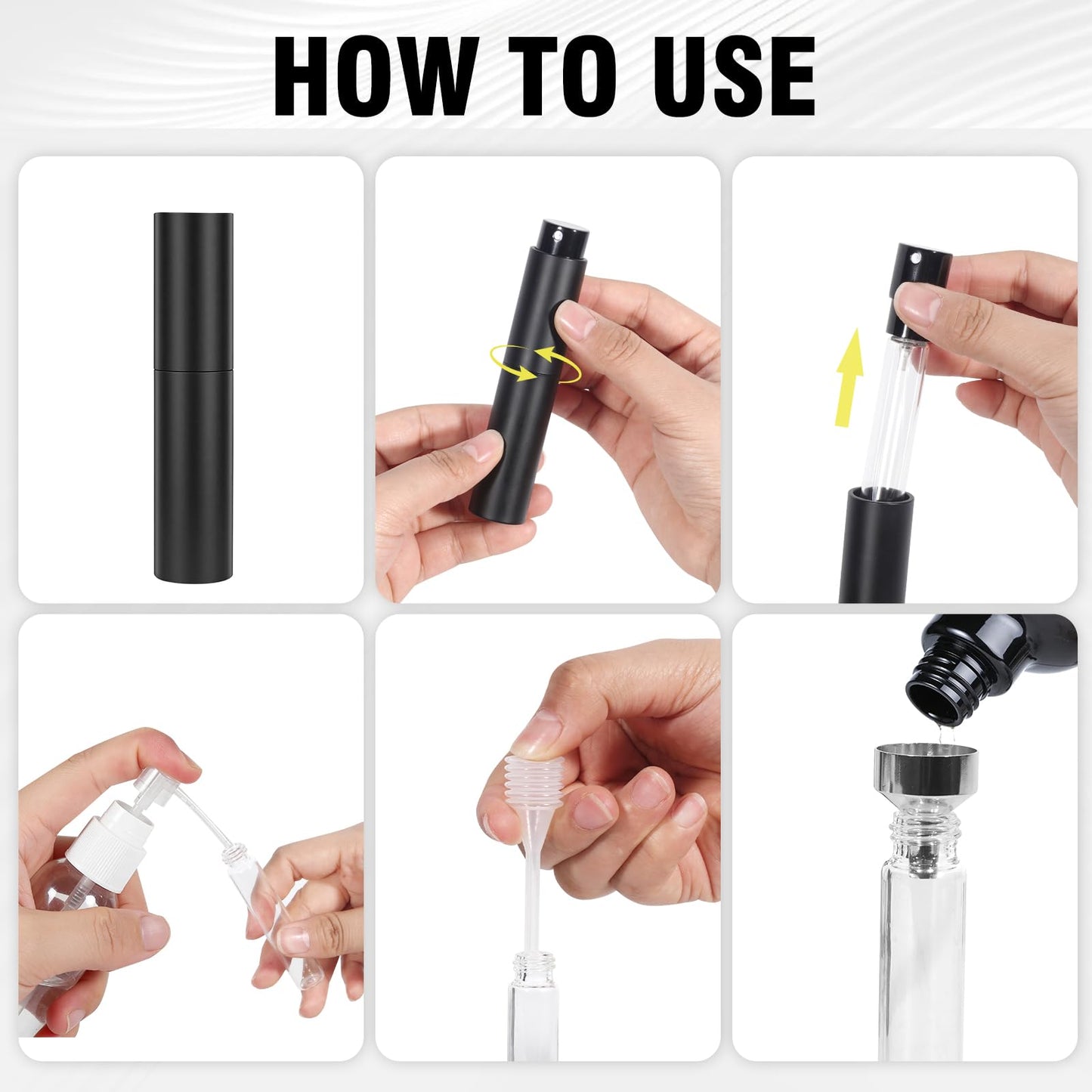 Sonfon 10ml Refillable Travel Perfume Spray Bottle - Portable Cologne Atomizer with 3 Transfer Tools, Leak-Proof - Travel Essentials for Men & Women, Matte Black