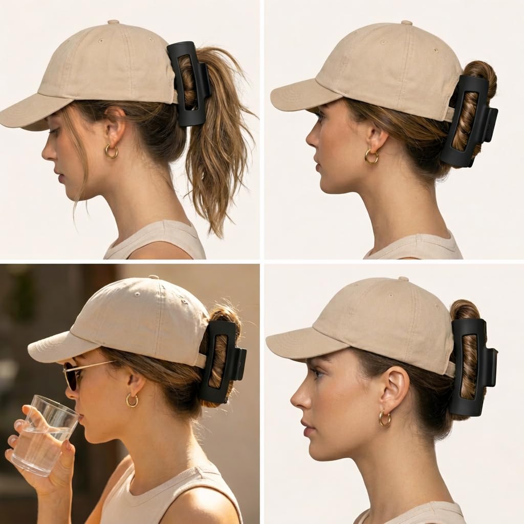 Cozy Claw Clip for Baseball Caps - Large Silicone Hair Clip | Non-Slip Design for Thick & Thin Hair - Black