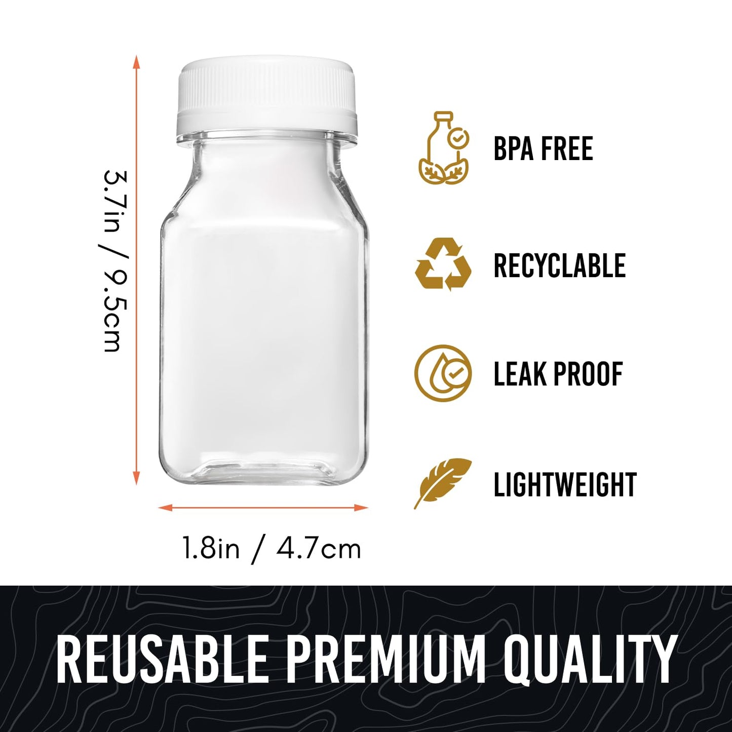 Norcalway 4 Oz Small Plastic Bottles with Black Caps for Liquids - Ginger Shot Lids, Wellness Juice Freezer Safe, Leak Proof, Food Grade 4 Oz 6 Pack, white