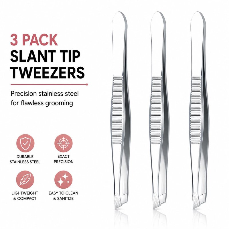 LUXXII Precision Slant Tip Tweezers Set (3 Pack) – Stainless Steel Eyebrow Tweezers for Facial Hair, Ingrown Hair & Fine Hair Removal, Professional Beauty Grooming Tool