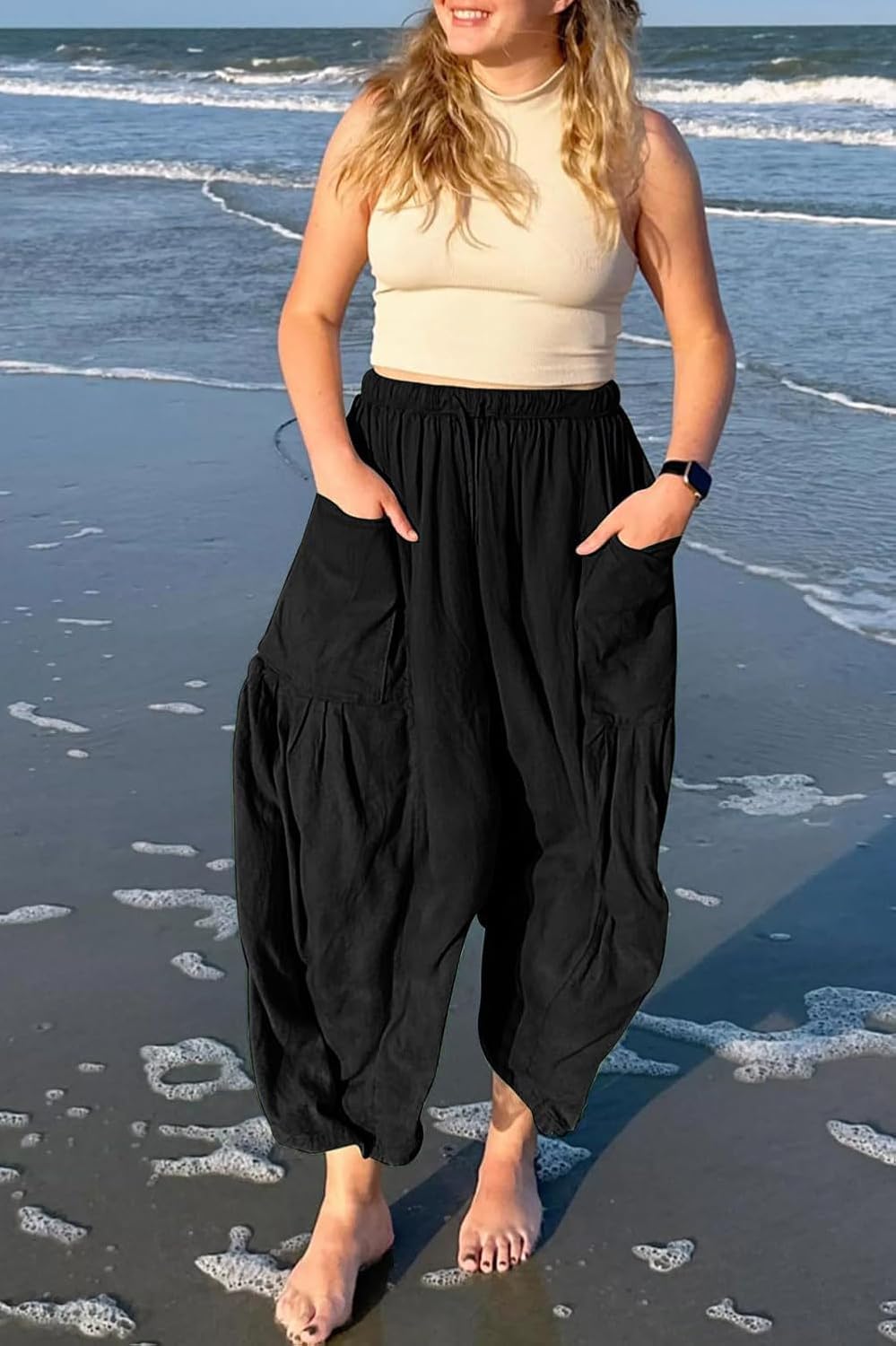 Women’s Summer Beach Vacation Pants - High Waisted Wide Leg Palazzo Trousers | Flowy Casual Design