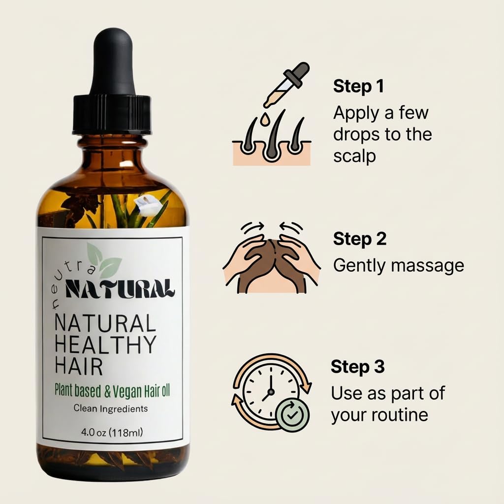 Neutra Natural - Scalp Oil, Hair serum,Botanical Blend Rosemary Hair Growth Oil with Castor Oil and Vitamin E for Thicker-Looking Hair, Plant-Based, Vegan