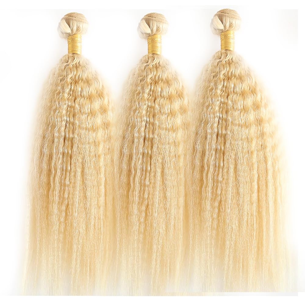 #613 Blonde Bundles Human Hair Yaki Straight Bundles 20 20 20 Inch Honey Blonde Kinky Straight 3 Bundle Unprocessed Brazilian Virgin Hair 50 Gram Per Bundle Deals Quick Weave Hair Extensions