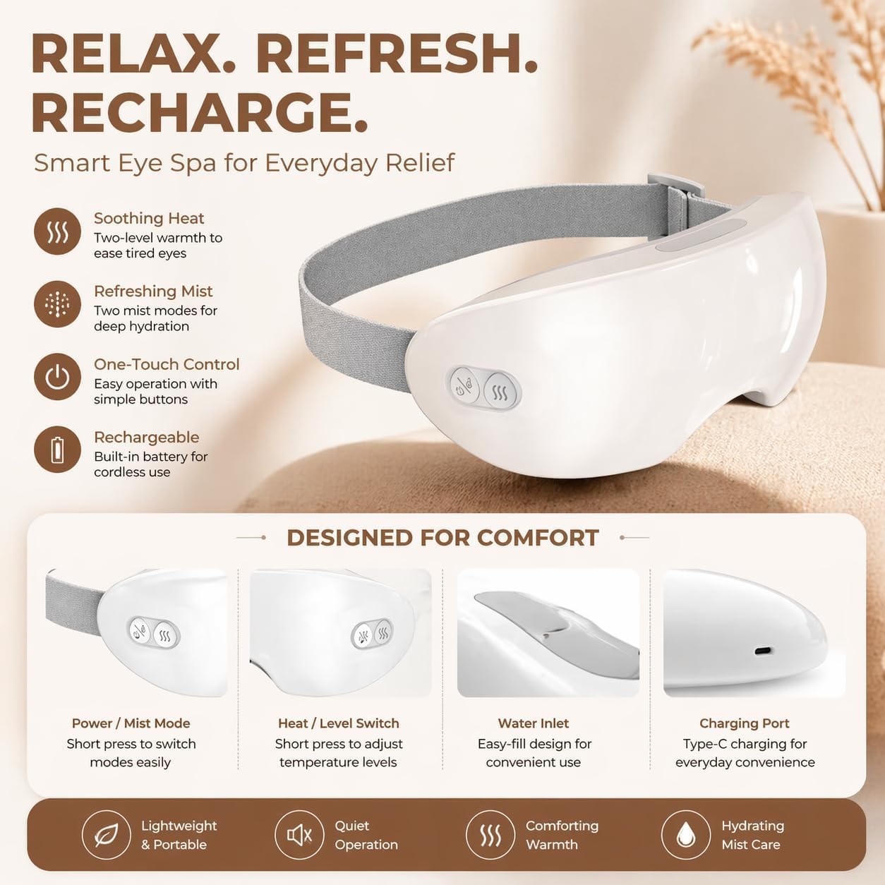 Steam Eye Therapy | Nano Mist Eye Steamer with 42°C Heat - Cordless Rechargeable Mask for Dry Eye Relief