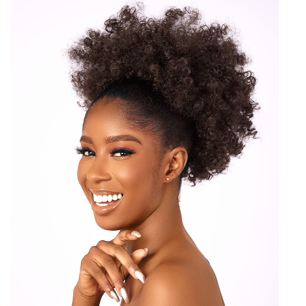 Kinky Curly Drawstring Ponytail Extension - Afro Puff Hairpiece for Black Women | Synthetic Short Bun (2#)
