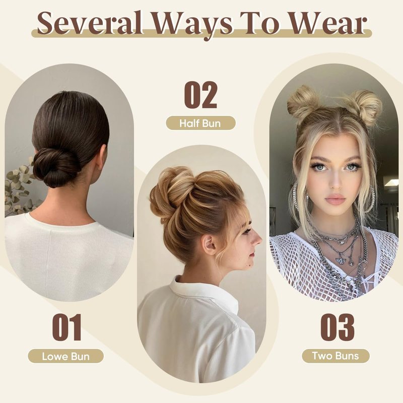 CJL HAIR 2PCs Small Cute Messy Bun Hair Piece for Thin Hair Women Mini Synthetic Curly Bun Scrunchies Updo Hairpieces for H32