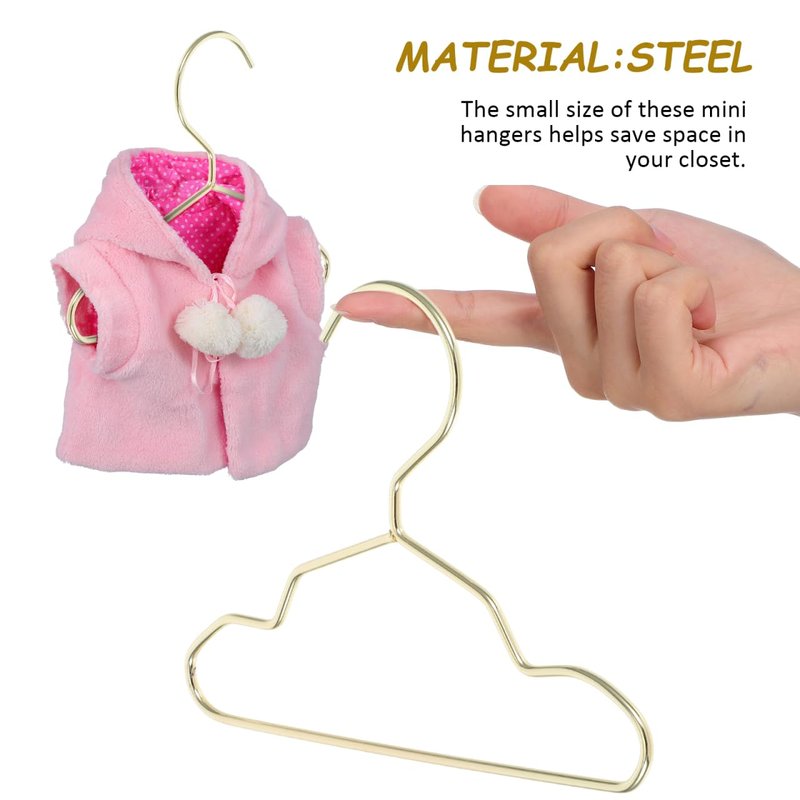 Didiseaon 10Pcs Small Dog Clothes Hangers Metal Pet Golden Mini Cat Hanger for Puppy Closet Storage, Windproof Heavy Duty Doll Garment Rack Accessories 5.9 X 4.33 Inches