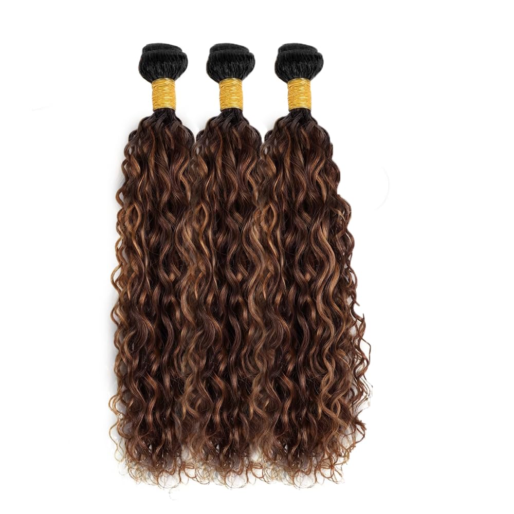 26 28 30 inch Ombre Brown Bundles Highlight Human Hair Bundles P4/30 Water Wave Bundle LadrXadr Brown Human Hair Bundle