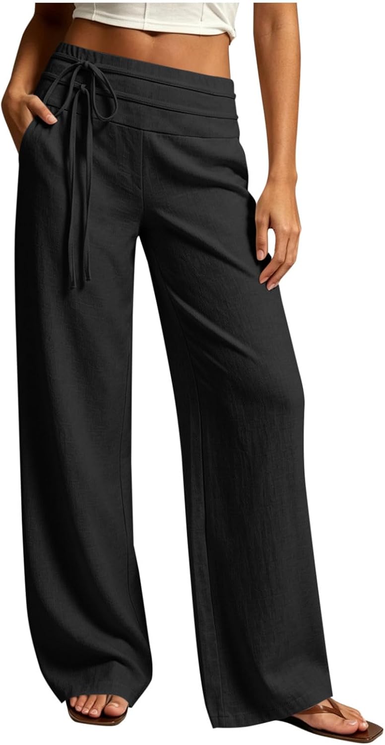 Wide Leg Linen Pants for Women - Loose Flowy Palazzo Trousers | Summer Beach Vacation Wear