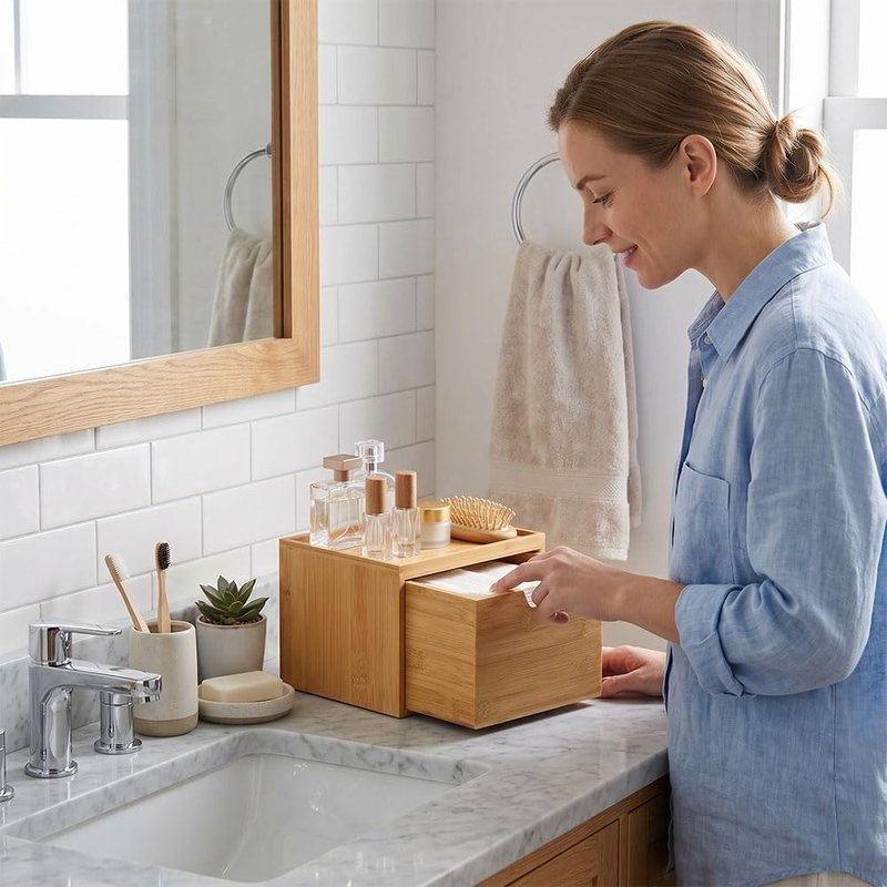 Bamboo Disposable Face Towel Holder - Wooden Storage Box for XL Towels | Bathroom Countertop Organizer