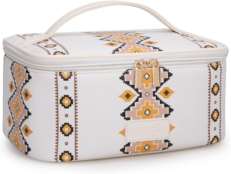 Travel Makeup Bag Set - Large Cosmetic Organizer with Brush Holder & Divider | Portable Toiletry Bag for Women - Aztec Design
