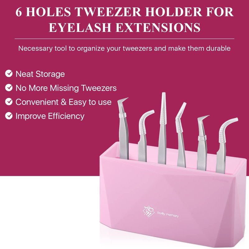 Pretty memory Lash Tweezer Holder 6 Holes Tweezer Holder for Eyelash Extensions Tweezer Stand Display Storage Eyelashes Extension Supplies Lash Accessories Tools, Pink