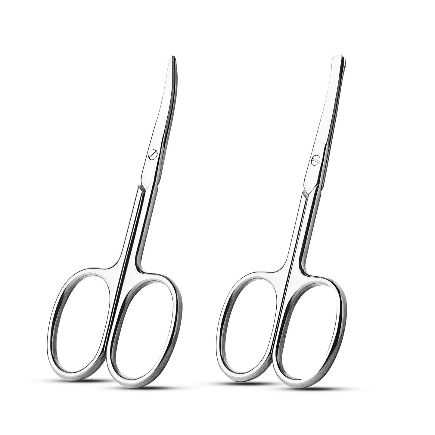 Grooming Scissors Set - Small Facial Hair Trimming Kit for Men & Women | Curved & Rounded Safety Tip - 2PCS Silver