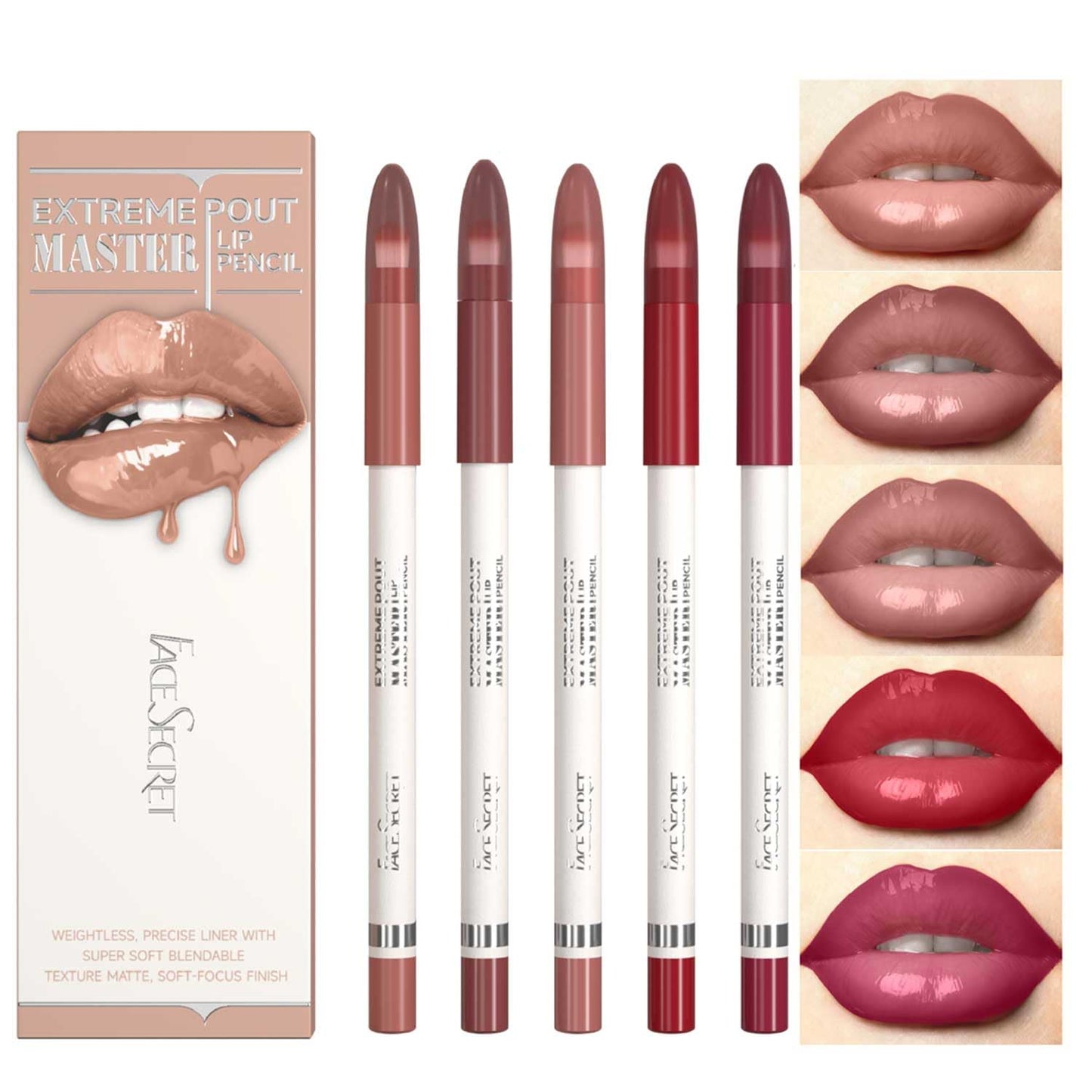 Matte Lip Liner Pencil Set - 5PCS Waterproof & Smudge-Proof | Warm Brick Red & Cocoa Brown Shades