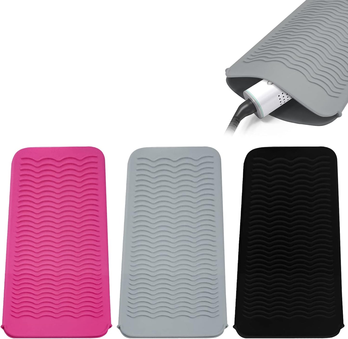 Silicone Heat Resistant Mat for Hair Tools - Pouch for Curling Iron & Straightener | Black