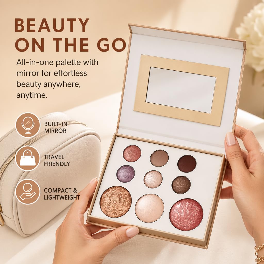 Multifunctional Makeup Palette - 6 Eyeshadows & 3 Face Powders, Neutral Shades | Cruelty-Free, Inspired by Tuscan Elegance