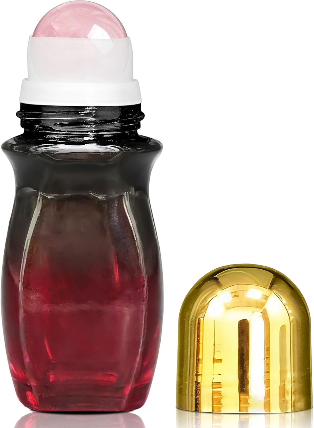 Rose Quartz Roller | 30ml Refillable Amber Glass Essential Oil Bottles - Leak-Proof Travel Perfume Container with Gold Caps