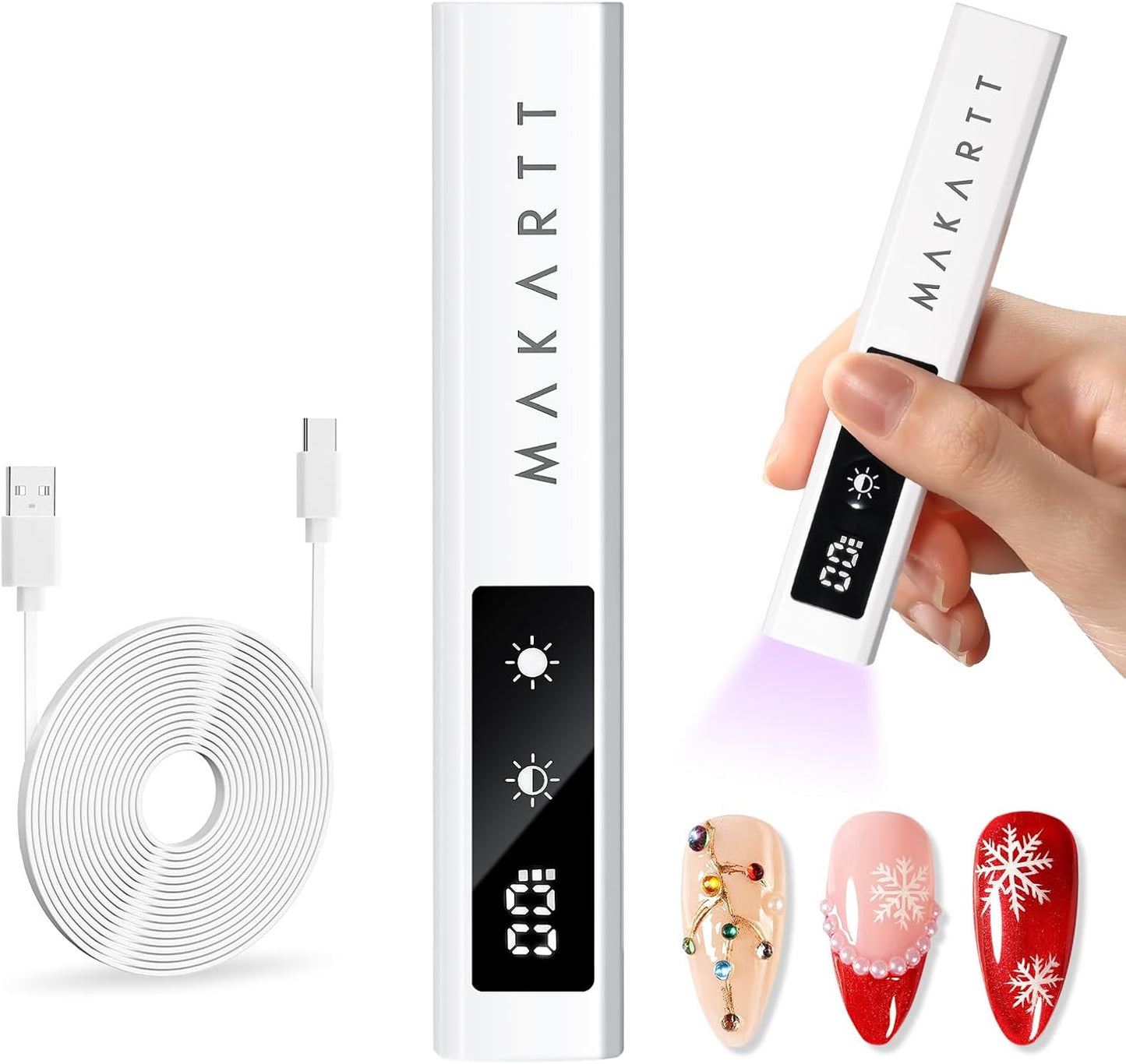 Makartt UV Nail Lamp - Handheld Flash Cure Light with Painless Mode & LCD Display | 800mAh Rechargeable, 3 Timers for Home & Salon Use