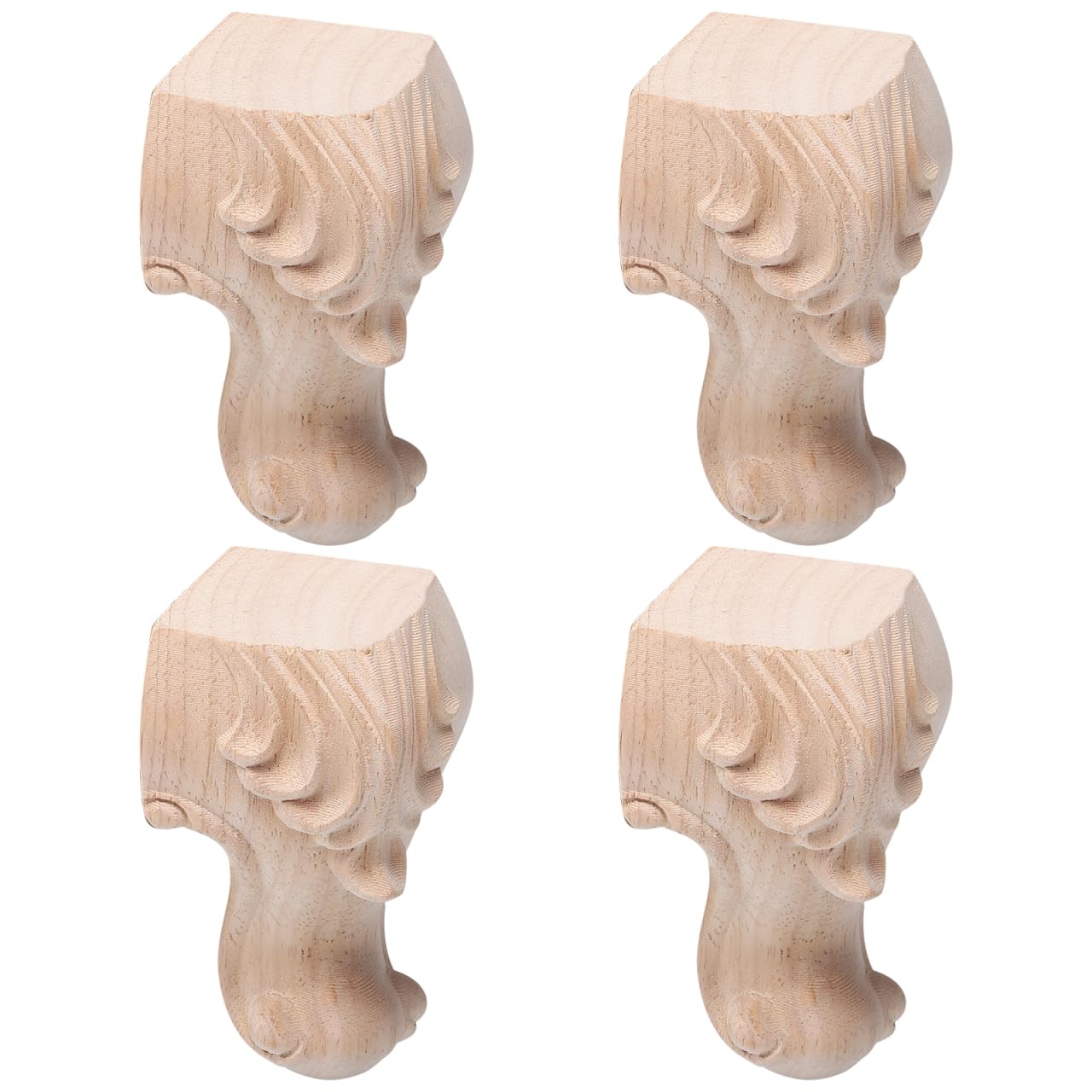 POPETPOP 4 Pcs European Style Wooden Furniture Legs, 3.9 inch Solid Wood Carving Furniture Replacement Feet Decoration for Sofa Cabinet Wardrobe Table Legs
