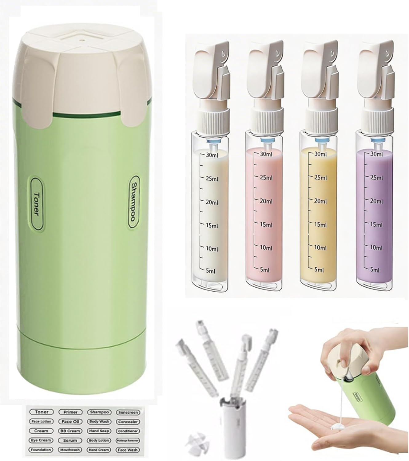 Travel Dispenser Bottle Set - 4 Pack 30ML Leak Proof Toiletry Containers | White, One Size