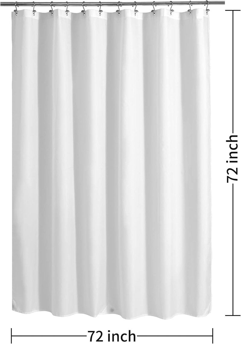 Waterproof Fabric Shower Curtain Liner - Soft Hotel Quality, Lightweight & Machine Washable | Standard Size 72x72, White