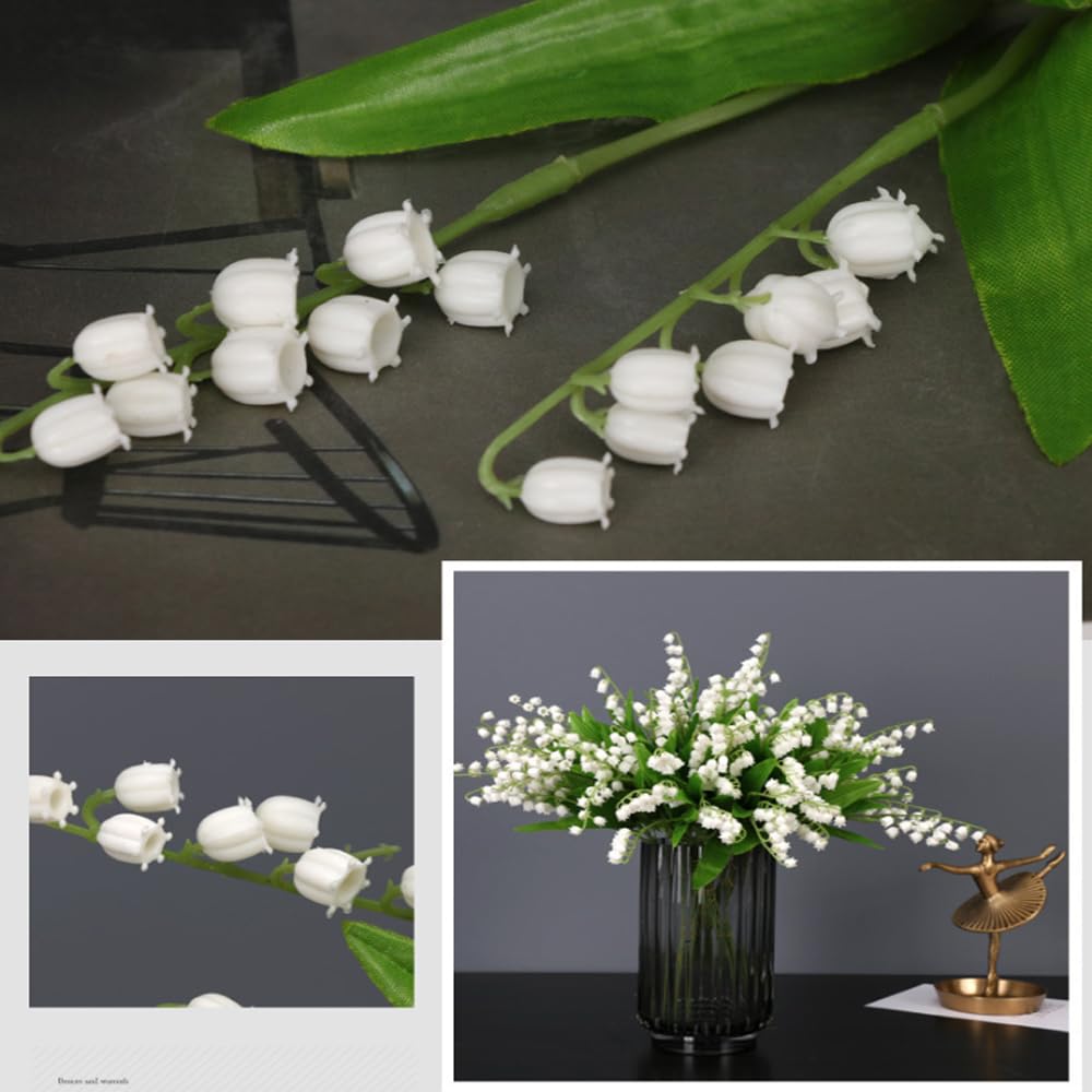 10Pcs Lily of The Valley Plastic Orchid Flower Artificial Bellflower DIY Wedding Bouquet Household Vase Table Party Decoration (10PCS)