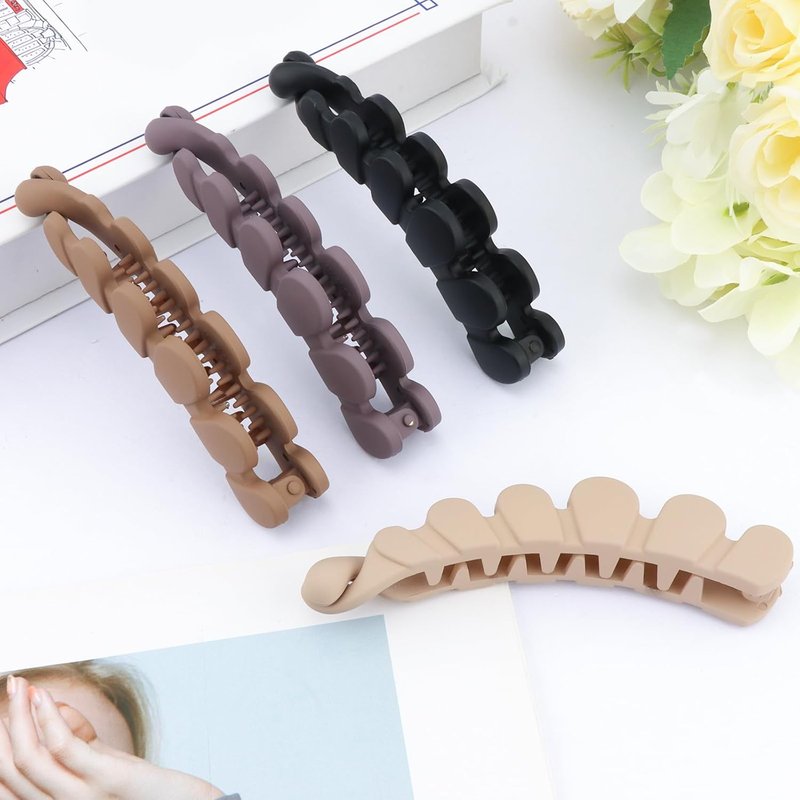 Banana Clip Hair Clips for Thin Hair - Matte Volumizing Hold | 4pcs Wave Shape Accessories